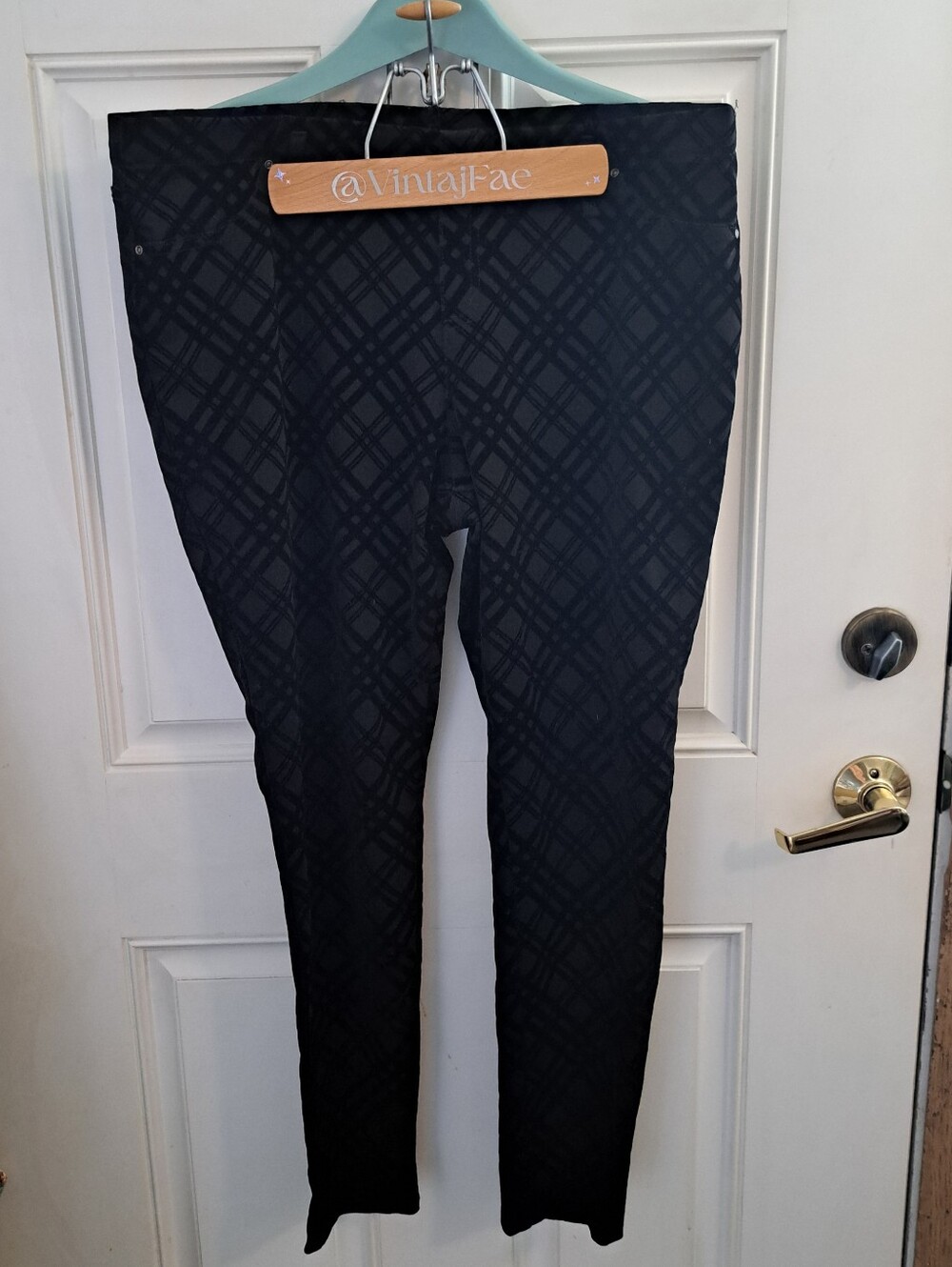 TIME & TRU Black Plaid Pattern Flocked Skinny Pants